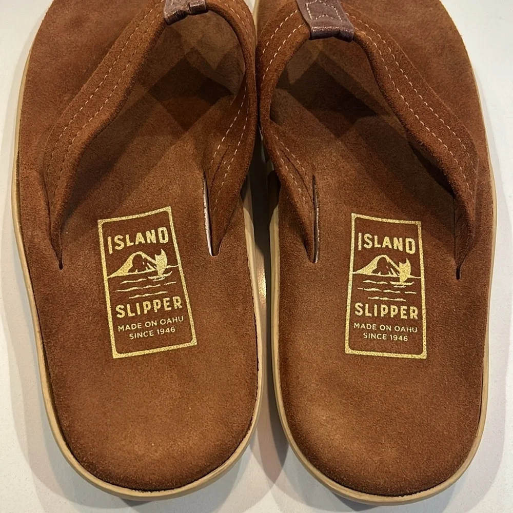 Island Slipper Ultimate Suede Flip Flop Sandals Brown Cognac Color Mens Size 8